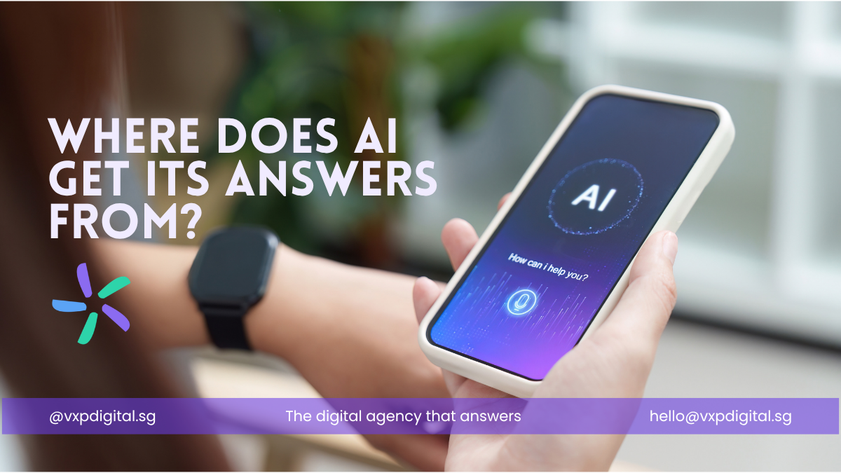 Where does AI get its answers from? A hand holding a phone showing an AI assistant